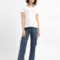 Women's Blue Bootcut Fit Mid Rise Jeans - ModelFront View