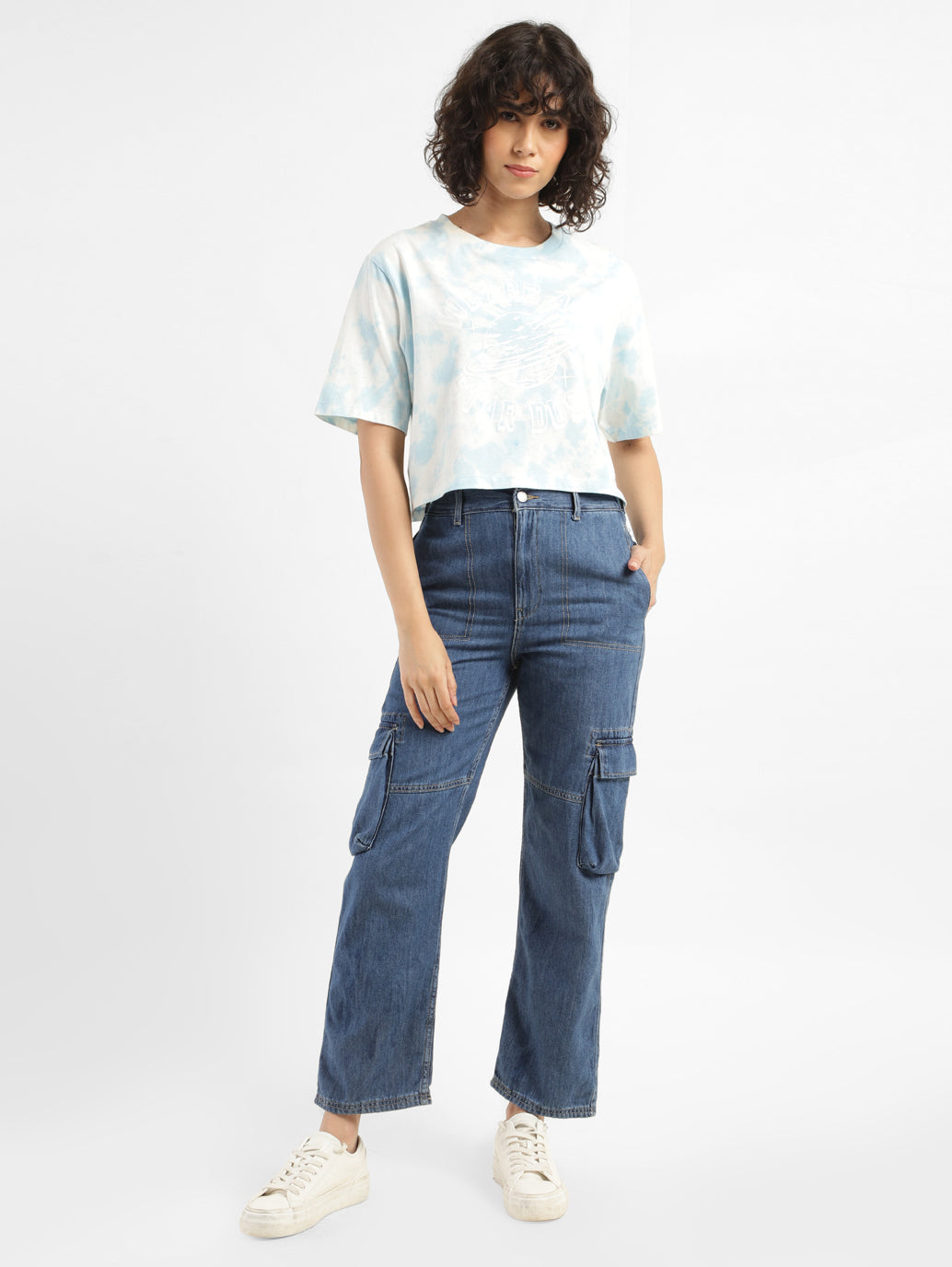 Women's Blue Bootcut Fit High Rise Jeans - StyleShot View