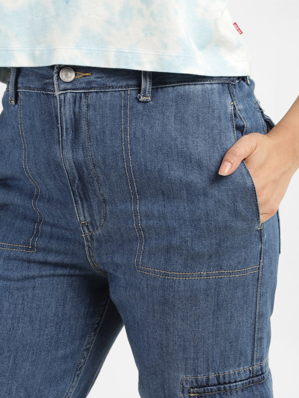 Women's Blue Bootcut Fit High Rise Jeans - FrontDetails View