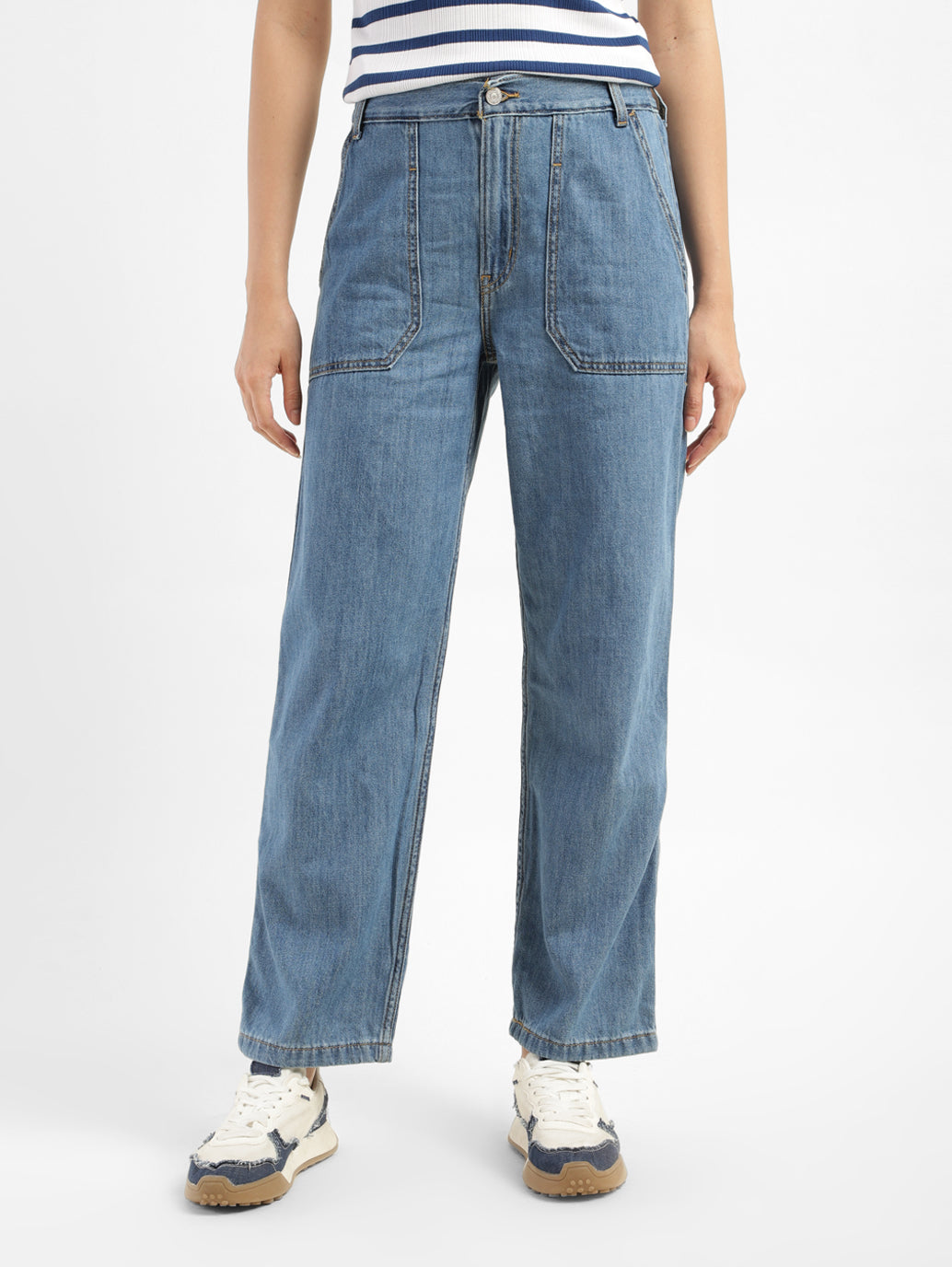 Women's 94 Blue Baggy Wide Leg Fit Mid Rise Jeans - 11d977a3-c460-4dd6-90c8-4d48ded8cd71 View