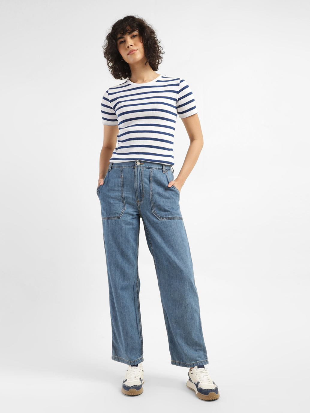 Women's 94 Blue Baggy Wide Leg Fit Mid Rise Jeans