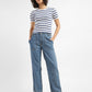 Women's 94 Blue Baggy Wide Leg Fit Mid Rise Jeans - StyleShot View