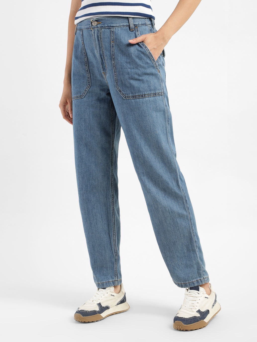 Women's 94 Blue Baggy Wide Leg Fit Mid Rise Jeans - bcedef68-7740-42a6-ba09-a1c3ee317454 View