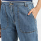 Women's 94 Blue Baggy Wide Leg Fit Mid Rise Jeans - FrontDetails View