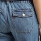 Women's 94 Blue Baggy Wide Leg Fit Mid Rise Jeans - BackDetails View