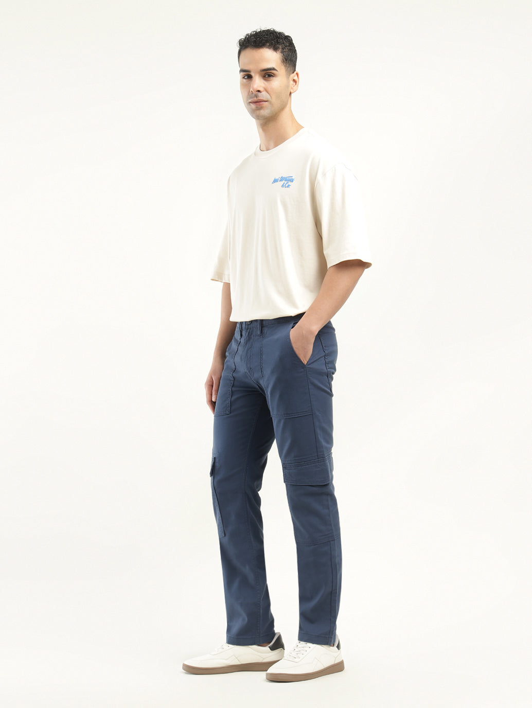 Men's 511 Slim Fit Navy Cargo Trousers - Side View