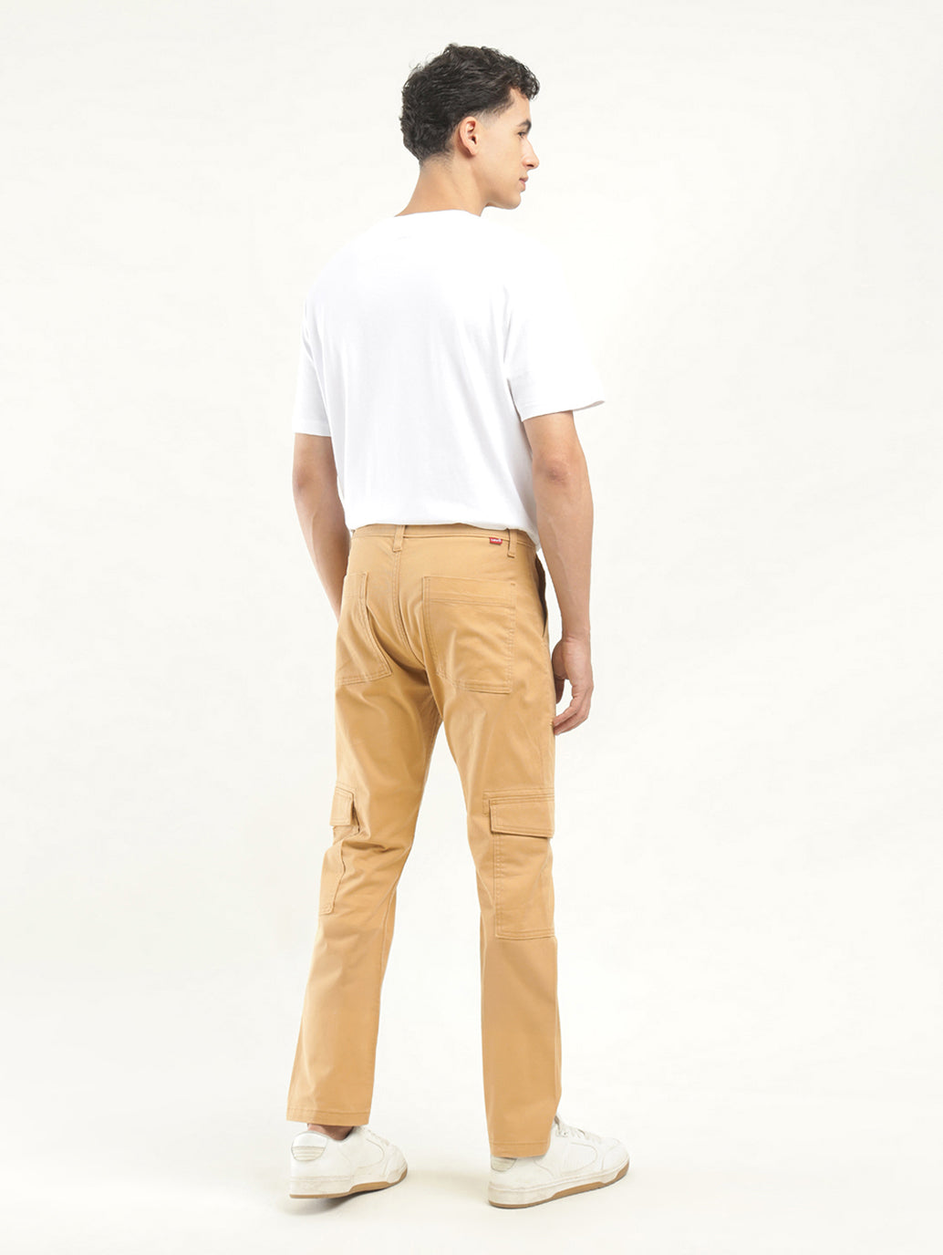 Men's Khaki Slim Fit Cargo Trousers - Back View