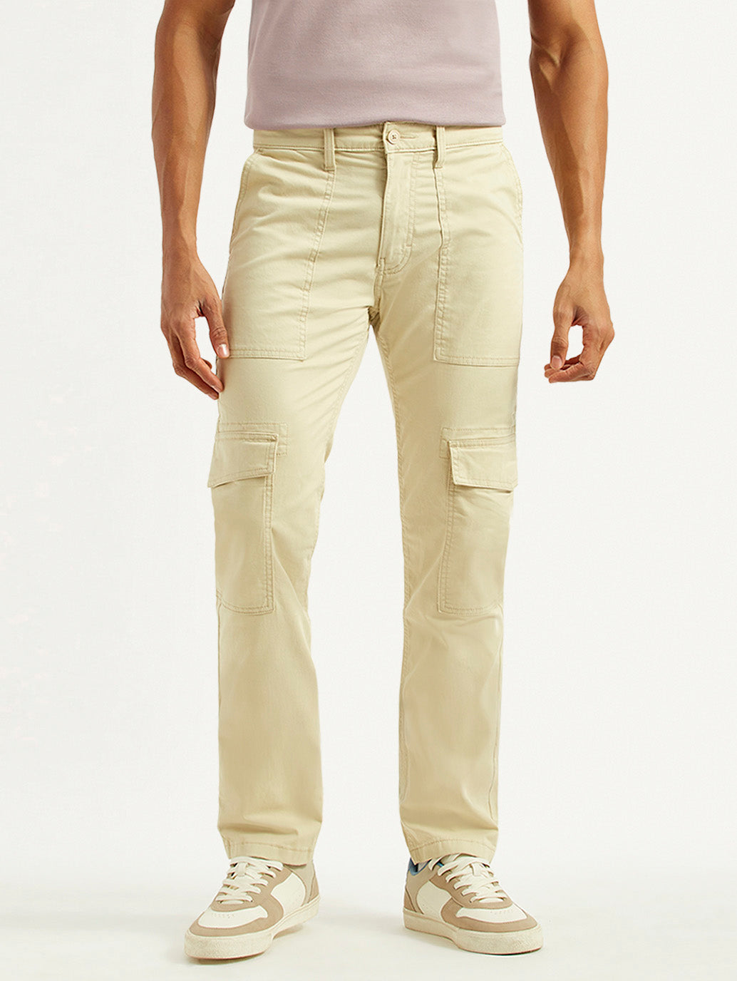Men's 511 Beige Slim Fit cargo Trousers - Front View
