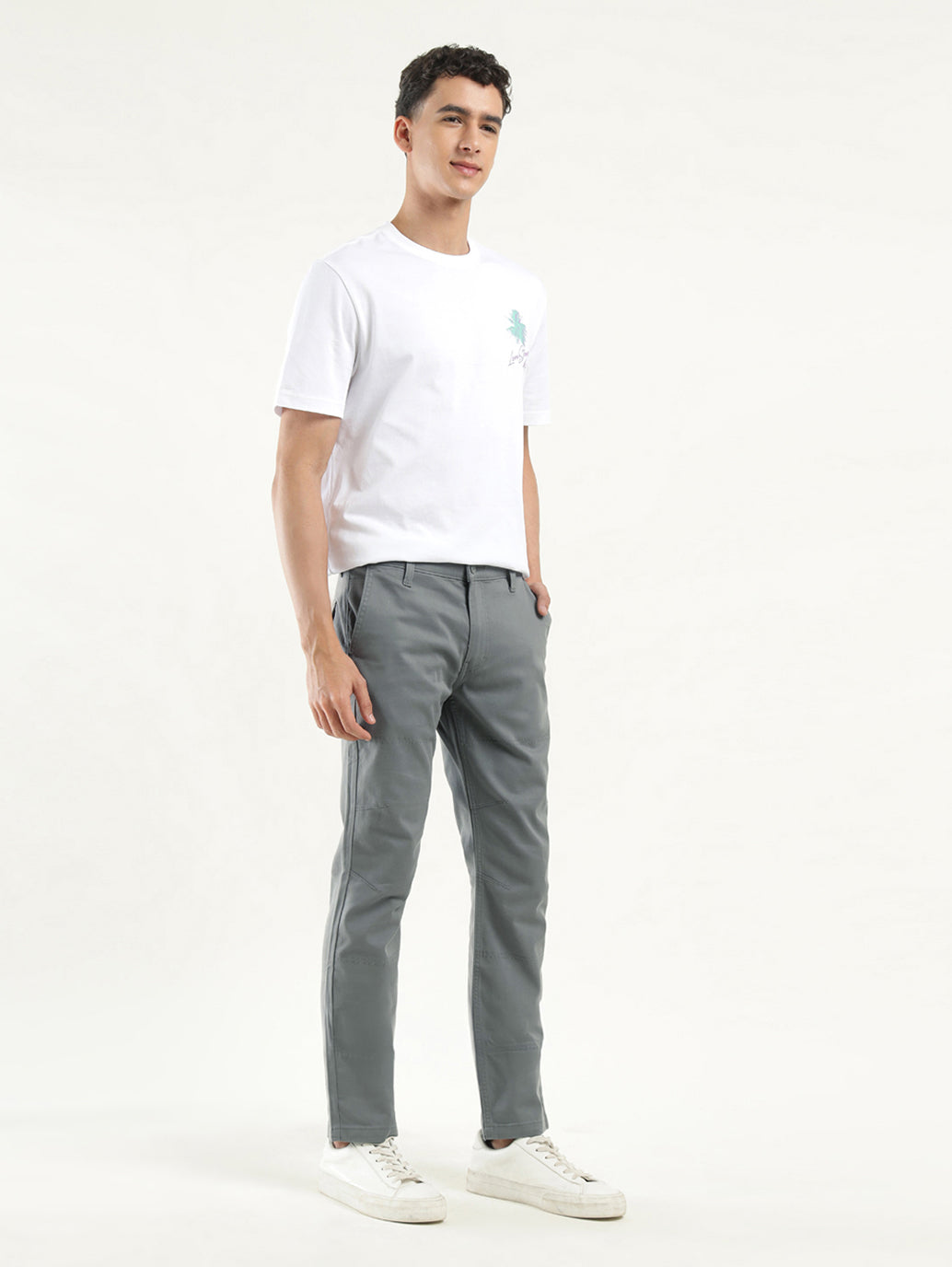 Men's Grey Slim Fit Chinos - Front View