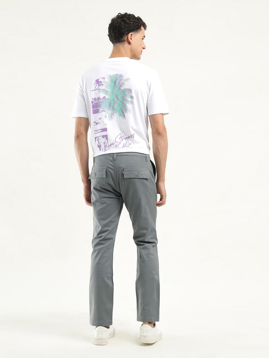 Men's Grey Slim Fit Chinos - Back View