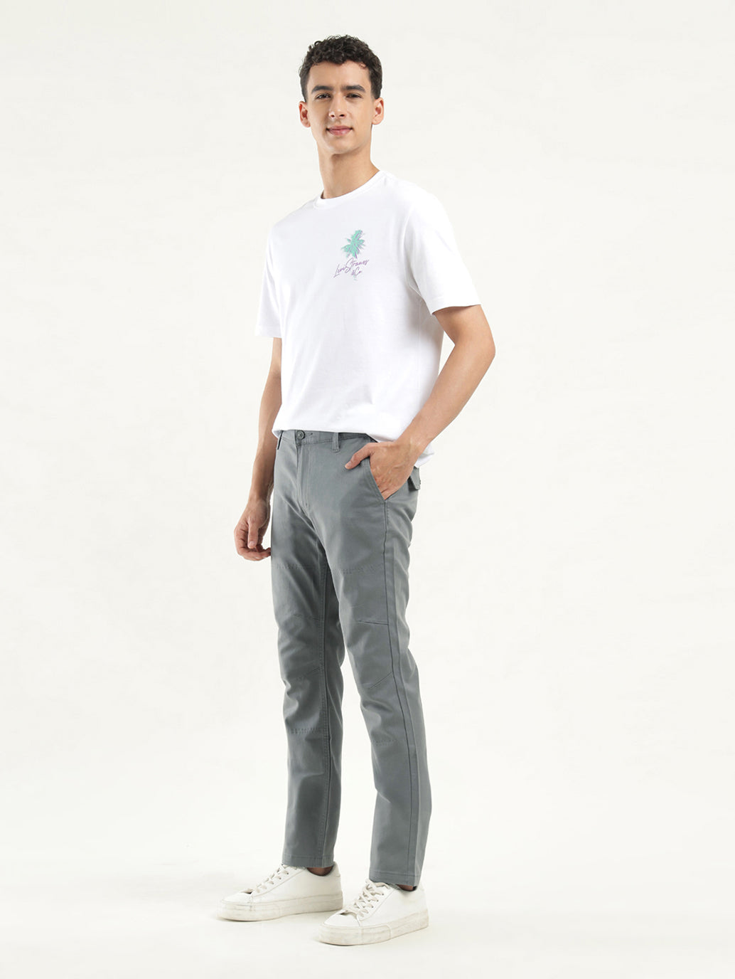 Men's Grey Slim Fit Chinos - side View