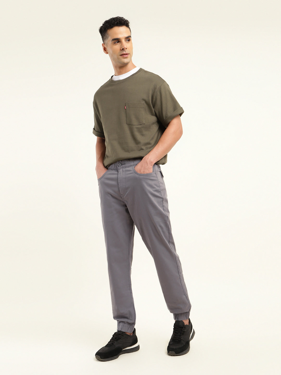 Men's Relaxed Fit Grey Jogger Cargos - Front View