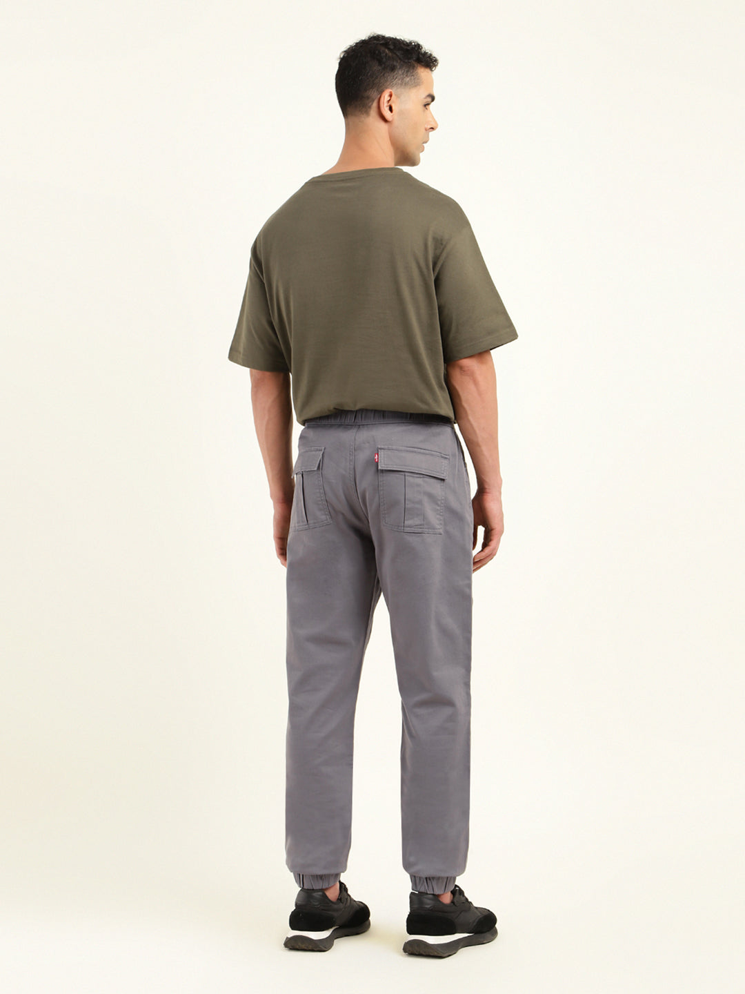 Men's Relaxed Fit Grey Jogger Cargos - Back View