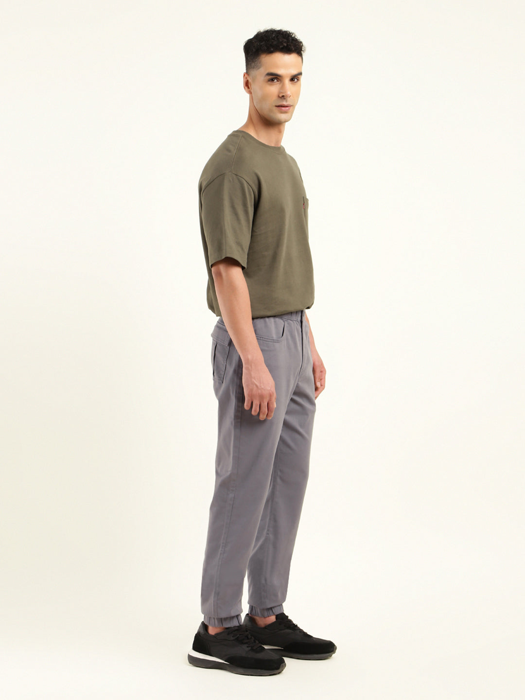 Men's Relaxed Fit Grey Jogger Cargos - Side View