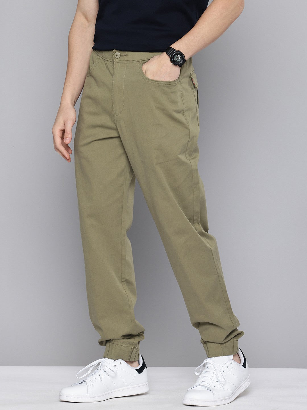 Men's Relaxed Fit Olive Green Jogger Cargos - 2 View