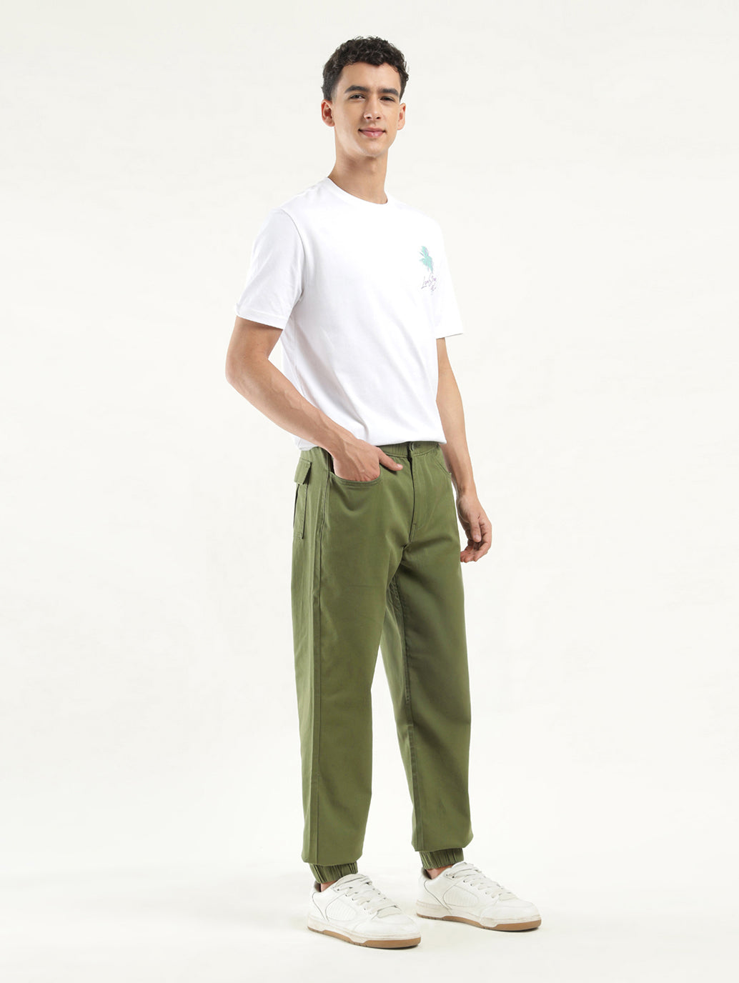 Men's Olive Regular Fit Jogger Trousers - Front View