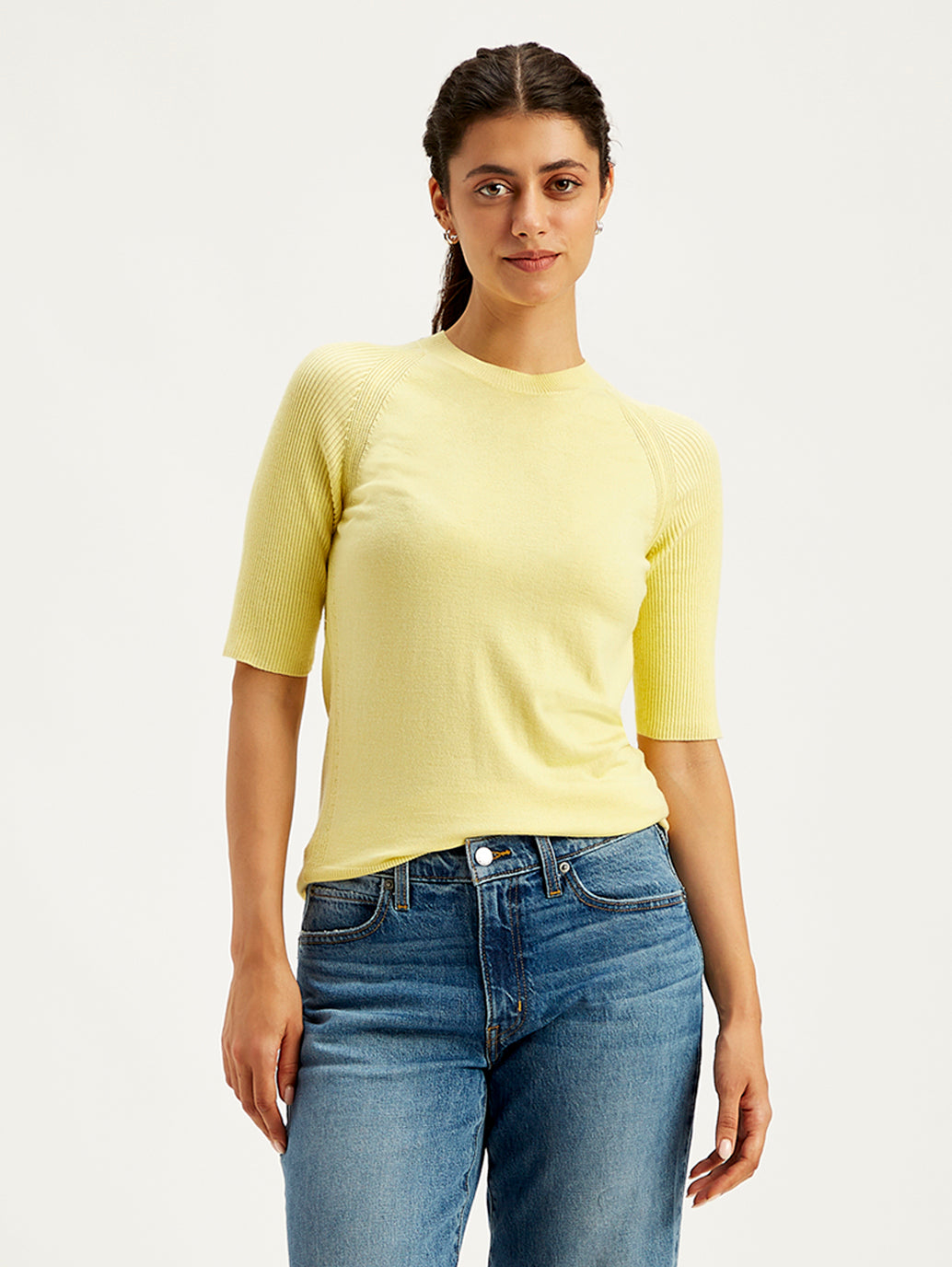 Women's Solid Yellow Crew Neck Sweater - c5ebff0e-1f84-47b7-b12e-a3ba1577cd34 View