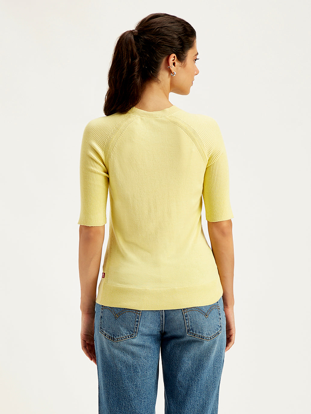 Women's Solid Yellow Crew Neck Sweater - 8edca38b-f242-4fad-9bcb-d384d94edf32 View
