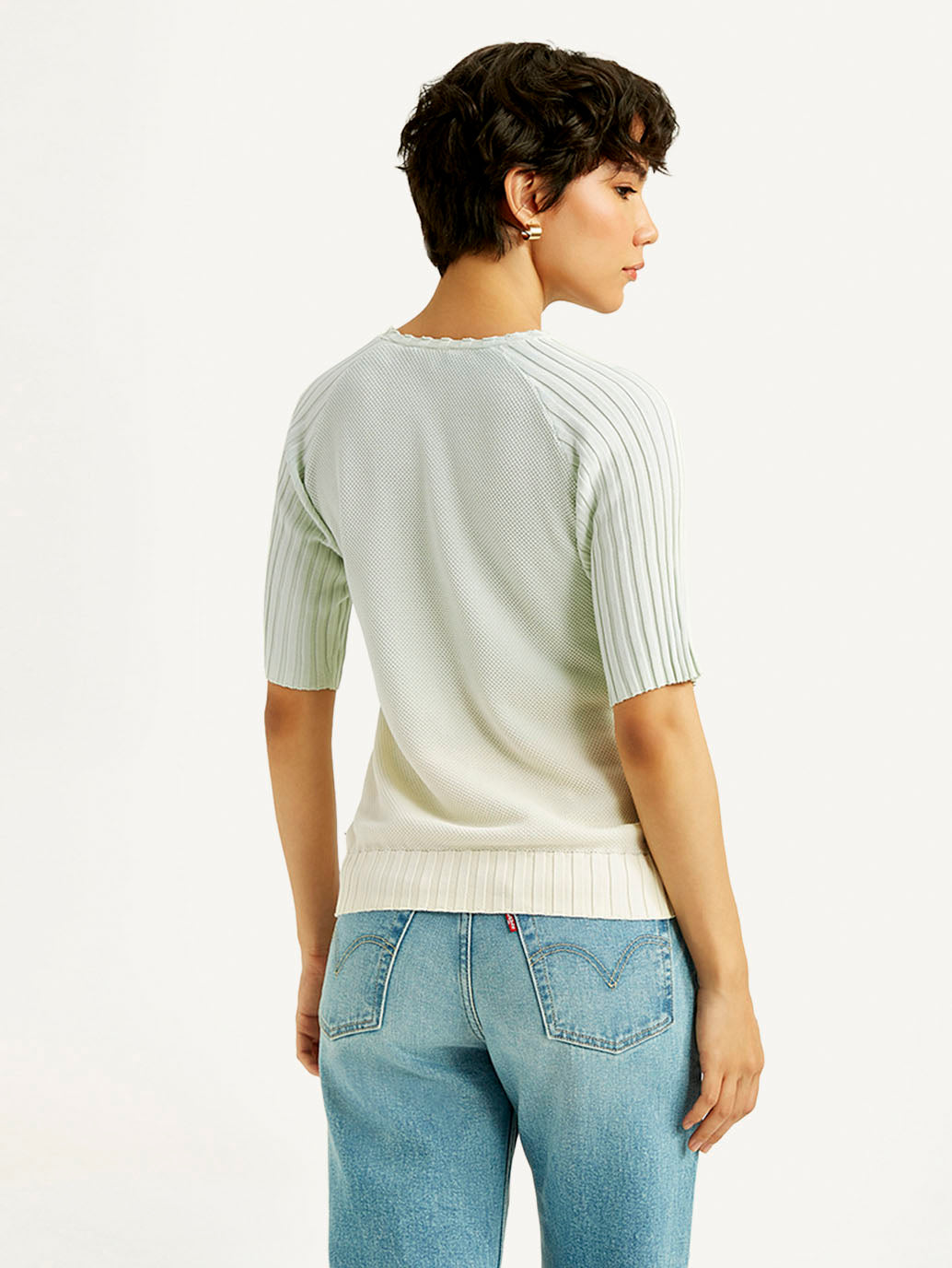 Women's Ombre Light Blue Boat Neck Top - Back View