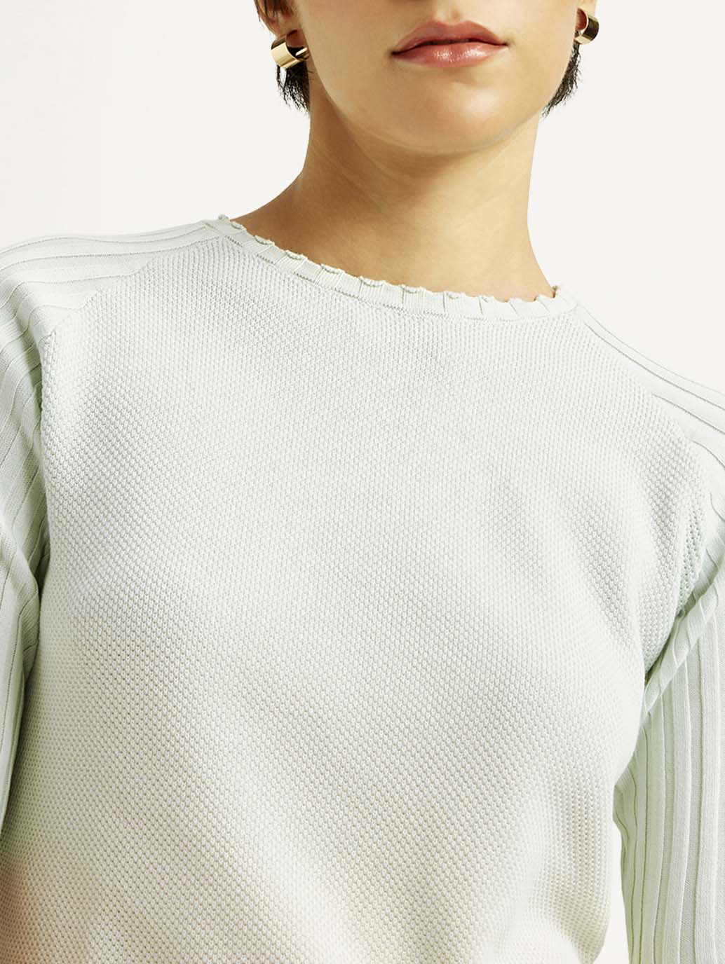 Women's Ombre Light Blue Boat Neck Top - Detail View