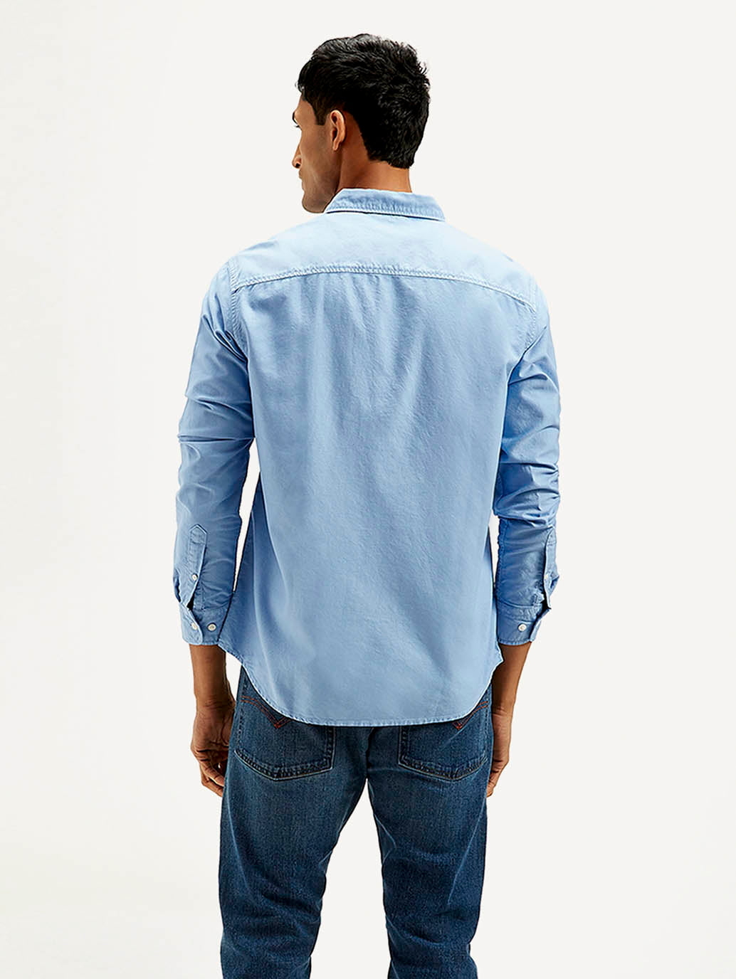 Men's Solid Dyed Slim Fit Shirt - Back View