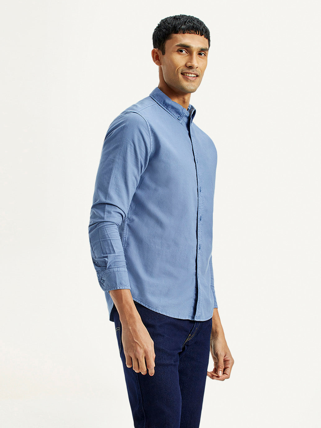 Men's Solid Overdyed Slim Fit Shirt - Side View