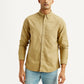Men's Solid Beige Slim Fit Oxford Shirt - Front View