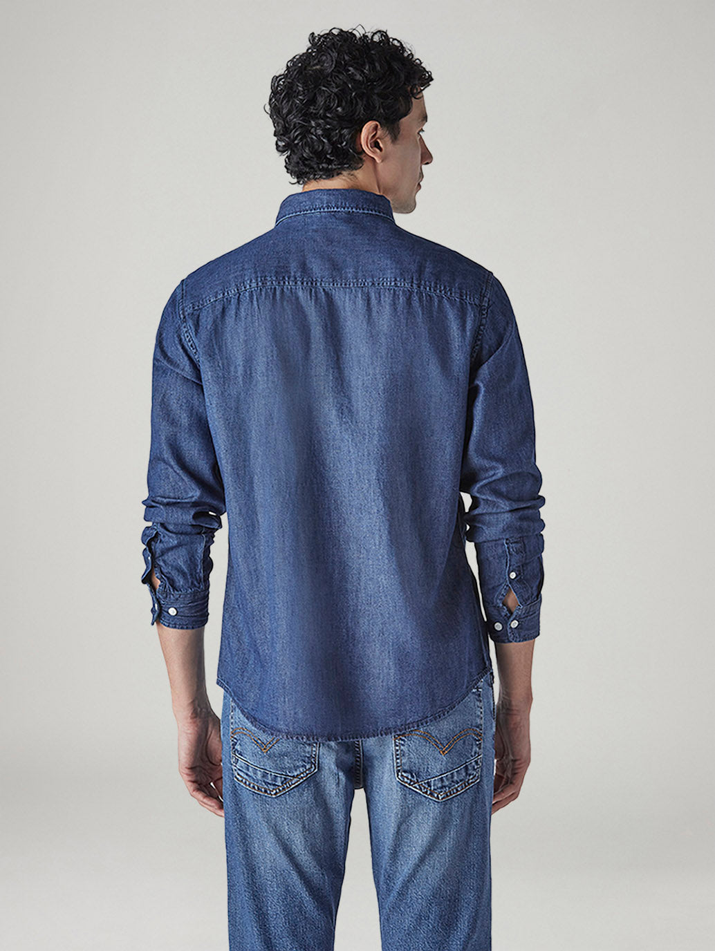 Men's Solid Slim Fit Linen Shirt - Back View