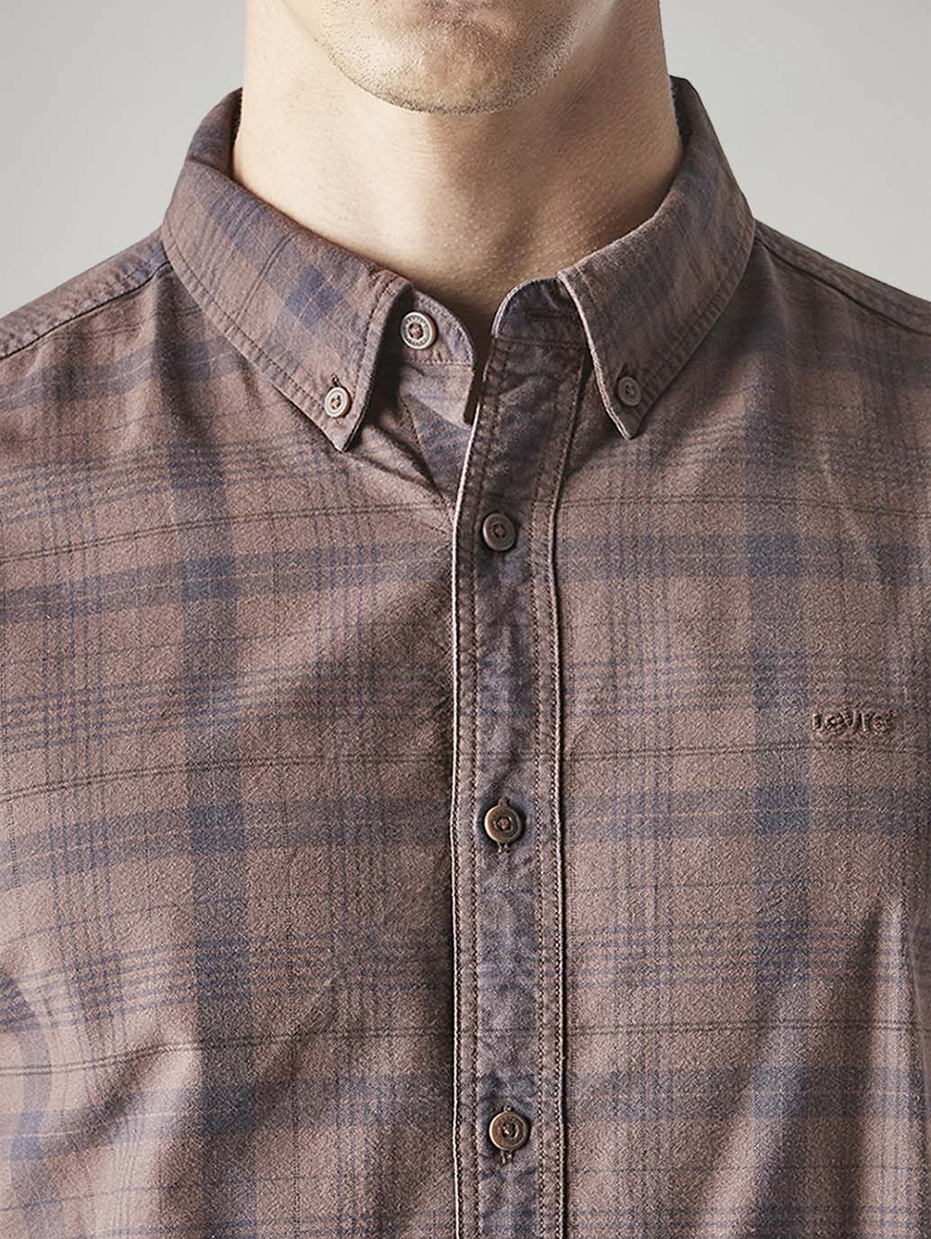 Men's Checkered Slim Fit Overdyed Oxford Shirt - Detail View