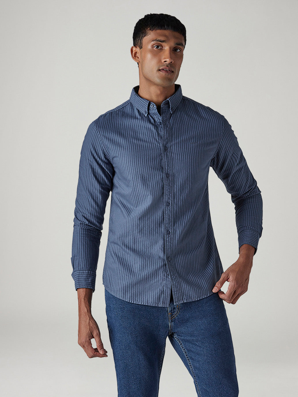Men's Striped Slim Fit Oxford Overdyed Shirt