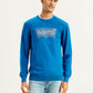 Men's Brand Logo Blue Crew Neck Sweater - Front View
