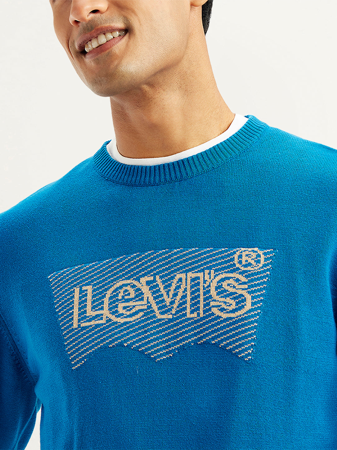 Men's Brand Logo Blue Crew Neck Sweater - 29894c3b-8060-4df1-867e-628a5d7fc35f View