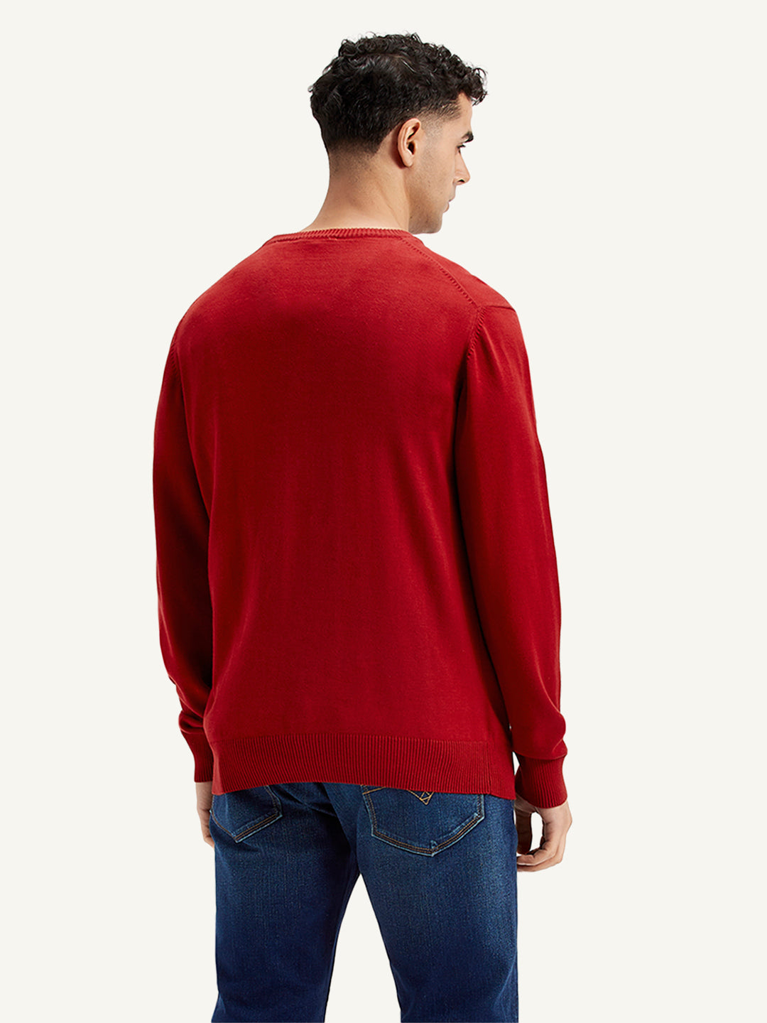 Men's Brand Logo Red Crew Neck Sweater - Back View