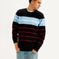 Men's Striped Black Crew Neck Sweater - Styleshot View