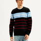 Men's Striped Black Crew Neck Sweater - Front View