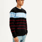 Men's Striped Black Crew Neck Sweater - Side View