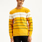 Men's Striped Mustard Crew Neck Sweater - Front View