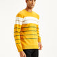 Men's Striped Mustard Crew Neck Sweater - Side View
