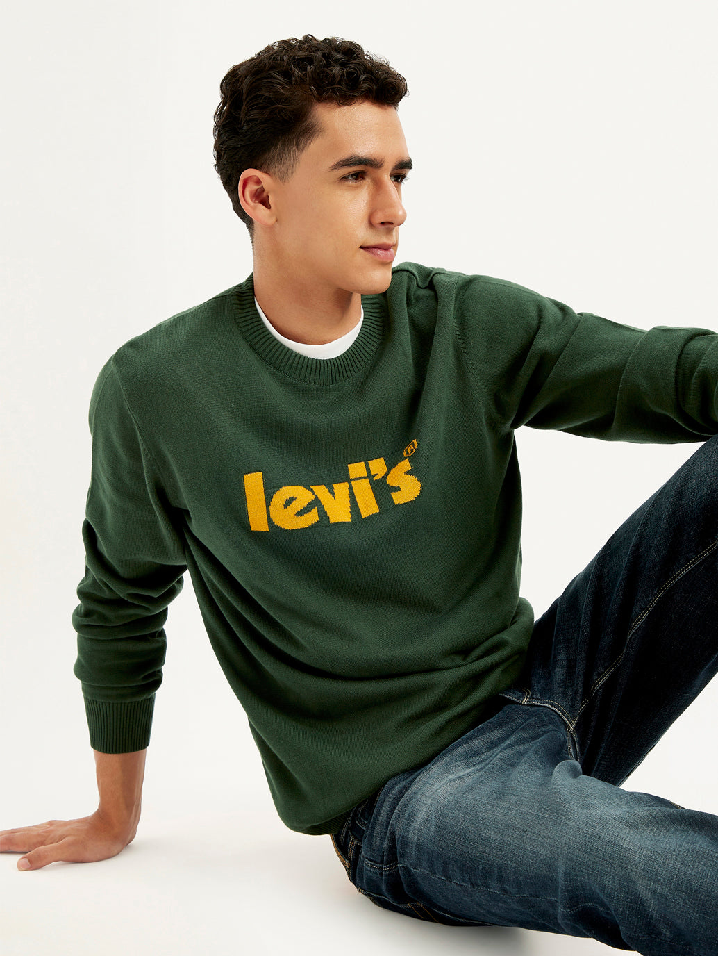 Men's Brand Logo Green Crew Neck Sweater