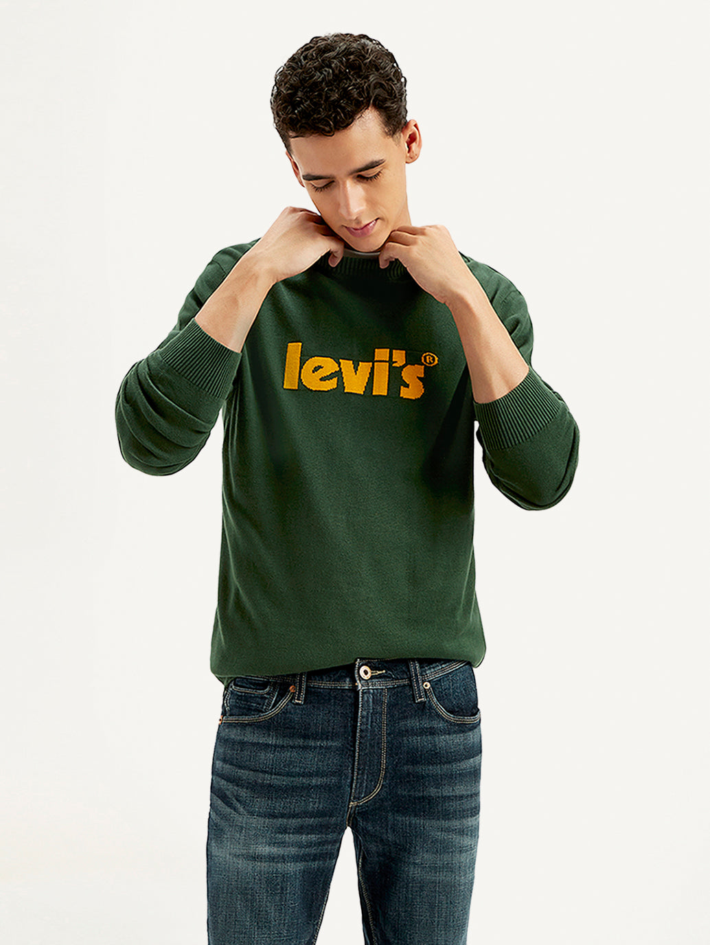 Men's Brand Logo Green Crew Neck Sweater - e84e2465-aacc-422c-b846-d7e3ec4c12e3 View