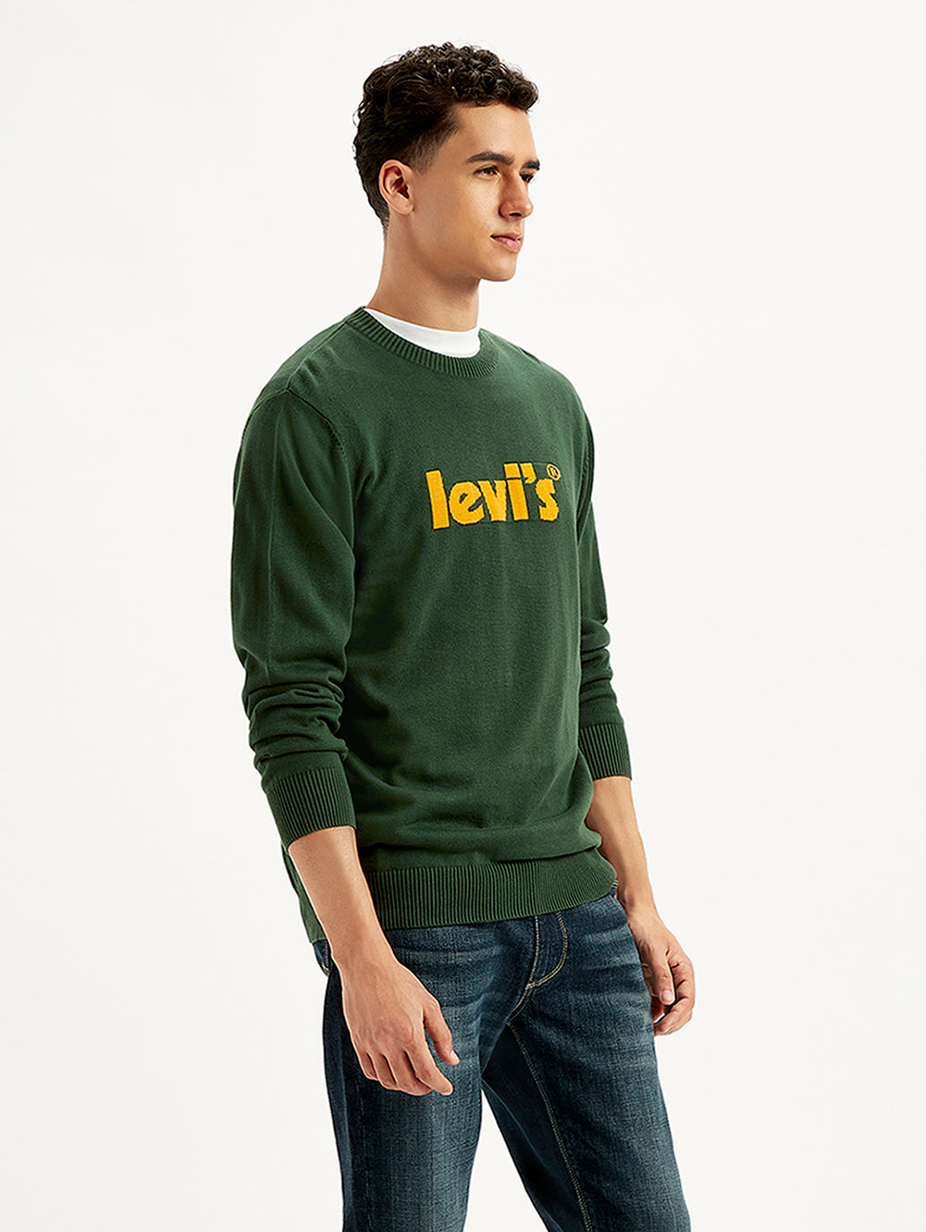 Men's Brand Logo Green Crew Neck Sweater - cc74e39f-df58-4da3-8010-81296b21ae05 View
