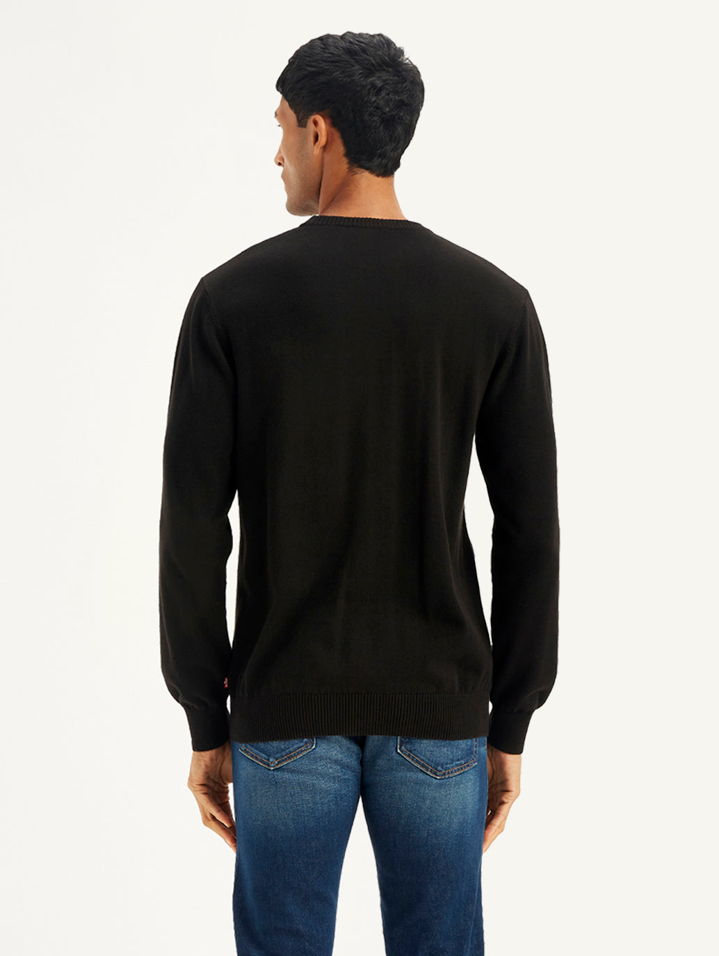 Men's Brand Logo Black Crew Neck Sweater - Back View