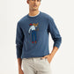 Men's Graphic Print Blue Crew Neck Sweater - Styleshot View