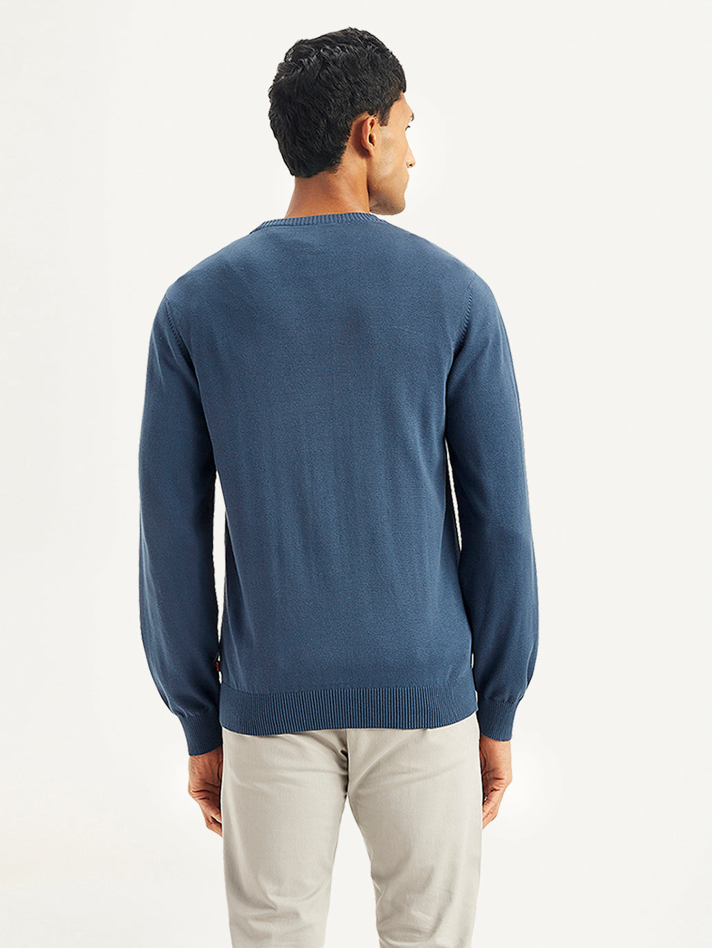 Men's Graphic Print Blue Crew Neck Sweater - Back View