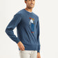 Men's Graphic Print Blue Crew Neck Sweater - Side View