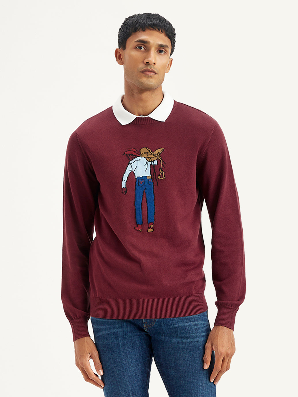 Men's Graphic Print Maroon Crew Neck Sweater - eeba0ebc-6706-477e-8245-6b1f63774c43 View