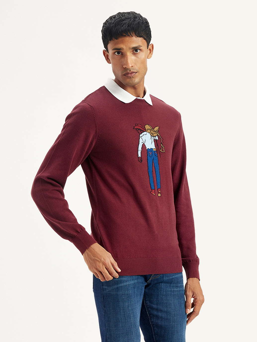 Men's Graphic Print Maroon Crew Neck Sweater - 3c862aff-e1cf-4eff-8b53-a26fca5f1942 View