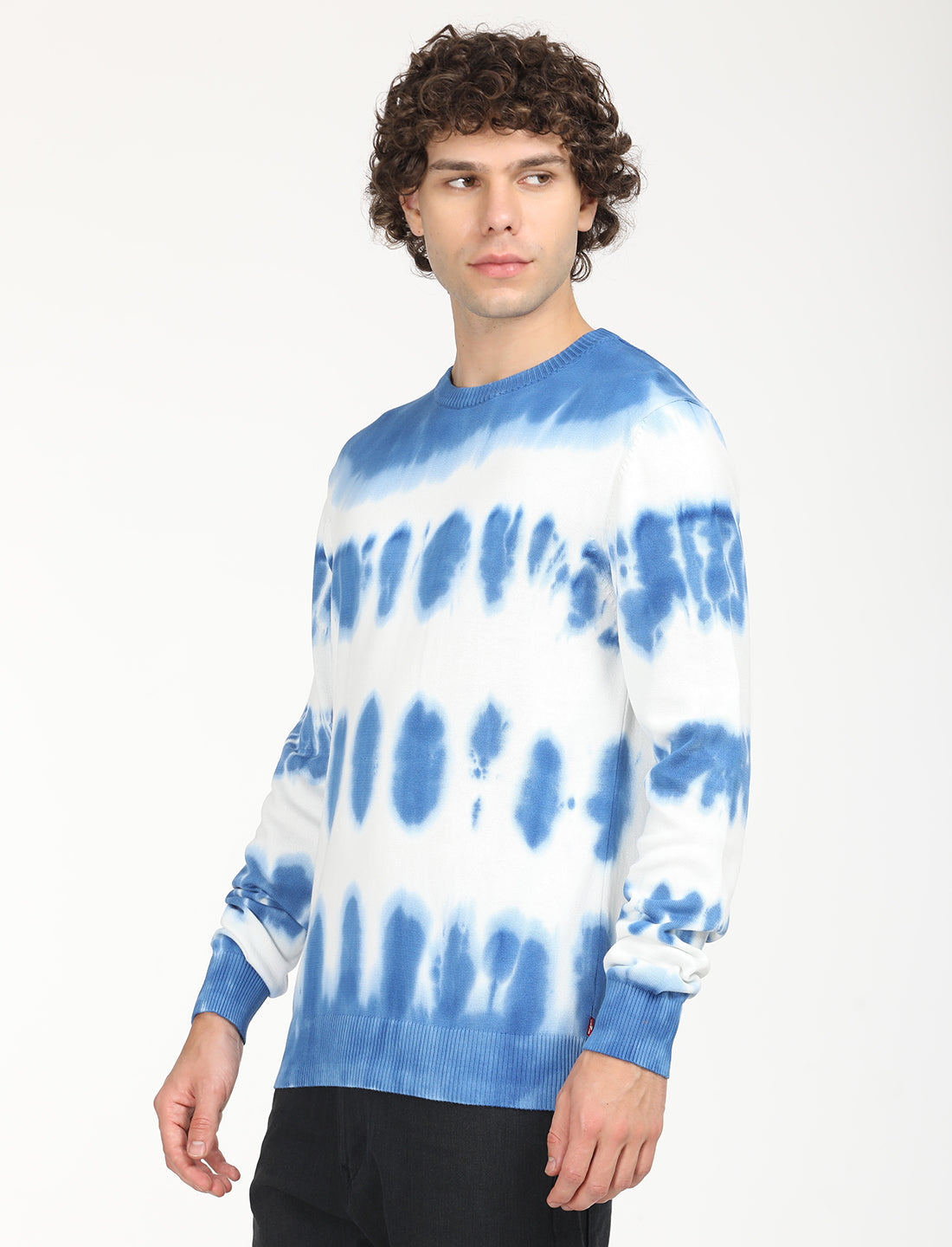 Men's Tie-Dye Blue Crew Neck Sweater - RightSide View