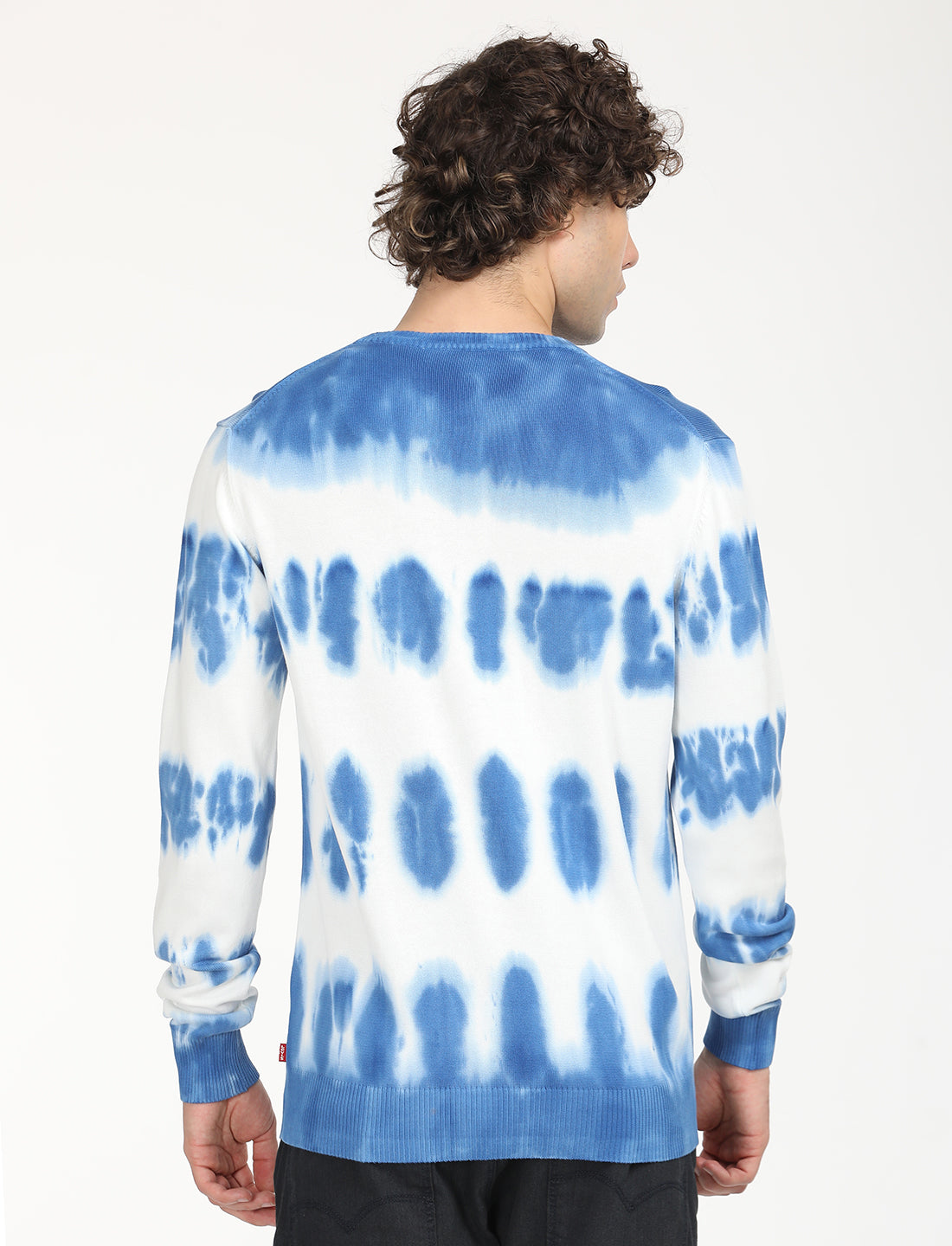 Men's Tie-Dye Blue Crew Neck Sweater - Back View
