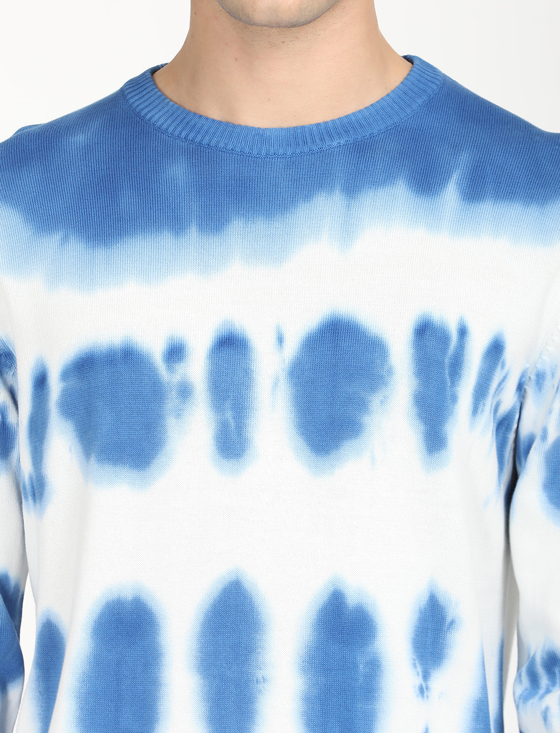 Men's Tie-Dye Blue Crew Neck Sweater - Detail View